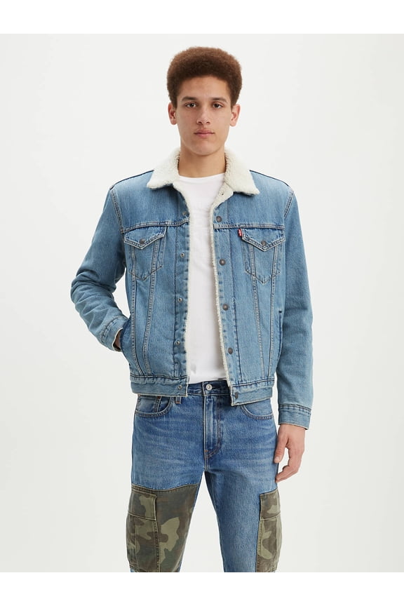 Mens Sherpa Trucker Jacket,Light Wash,S