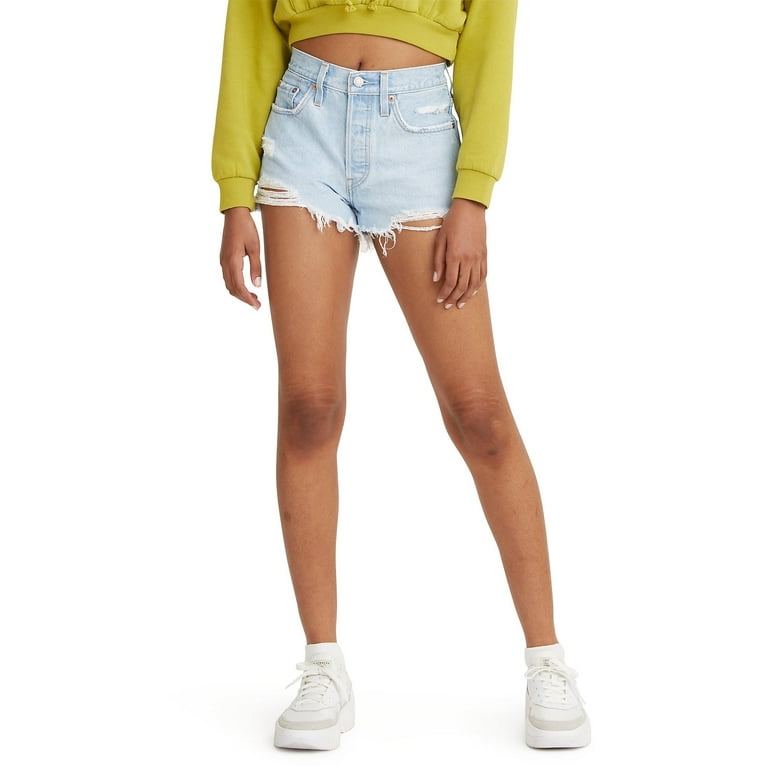 501 high rise denim shorts sales