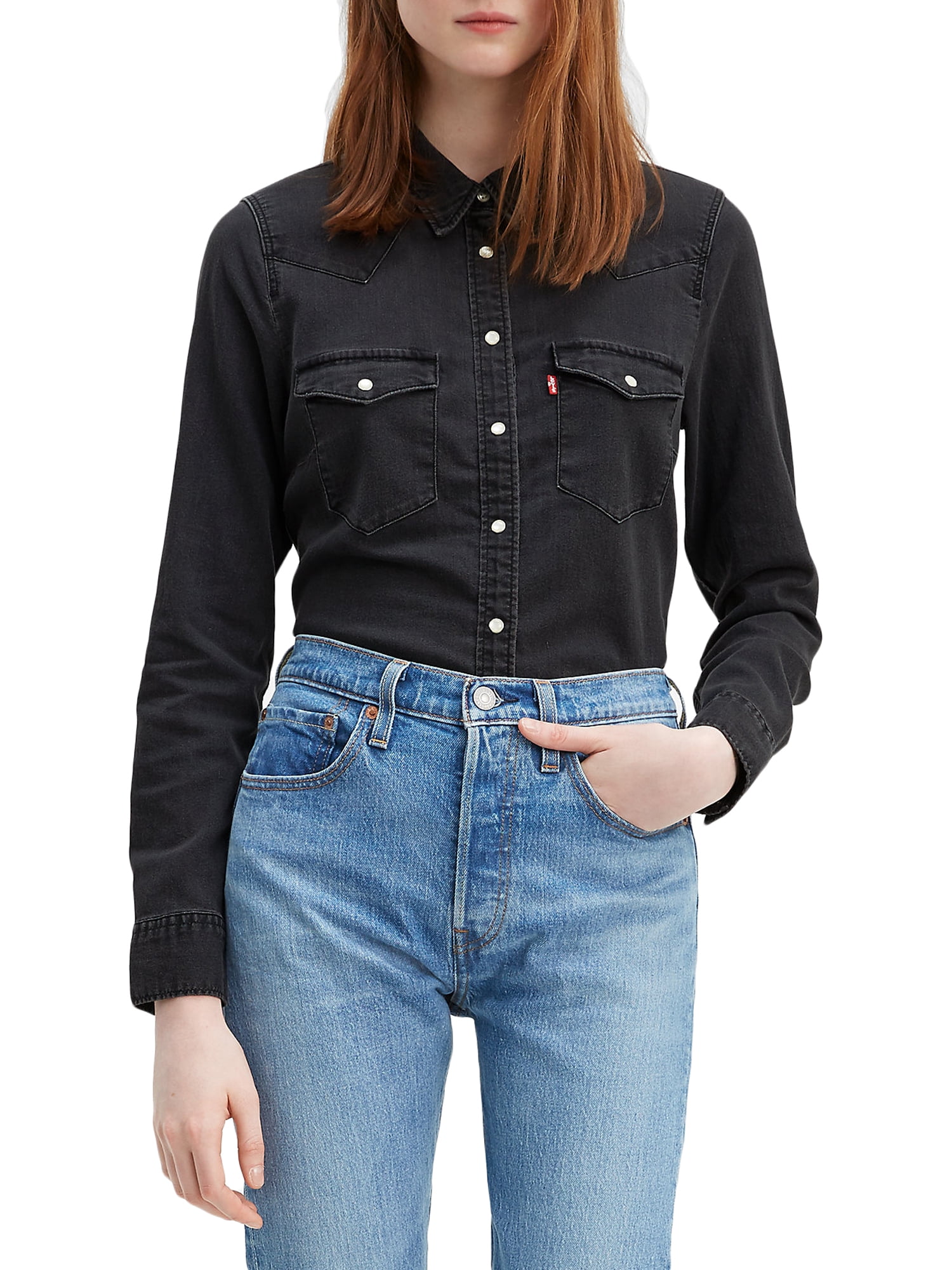levis black denim shirt womens