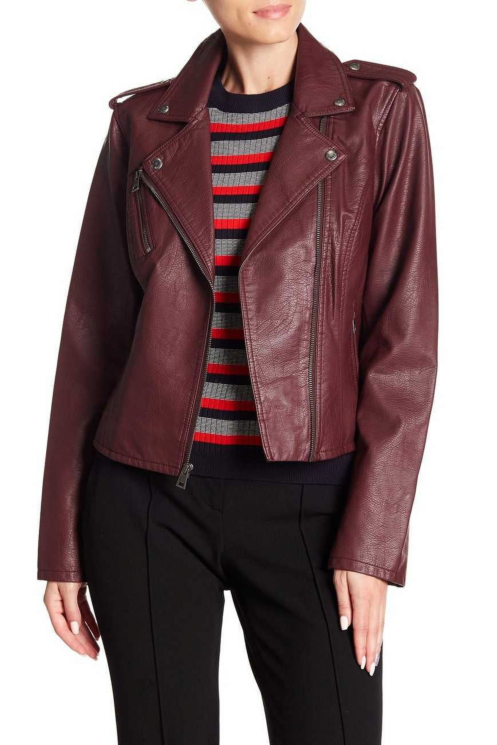 Plus size burgundy top faux leather jacket