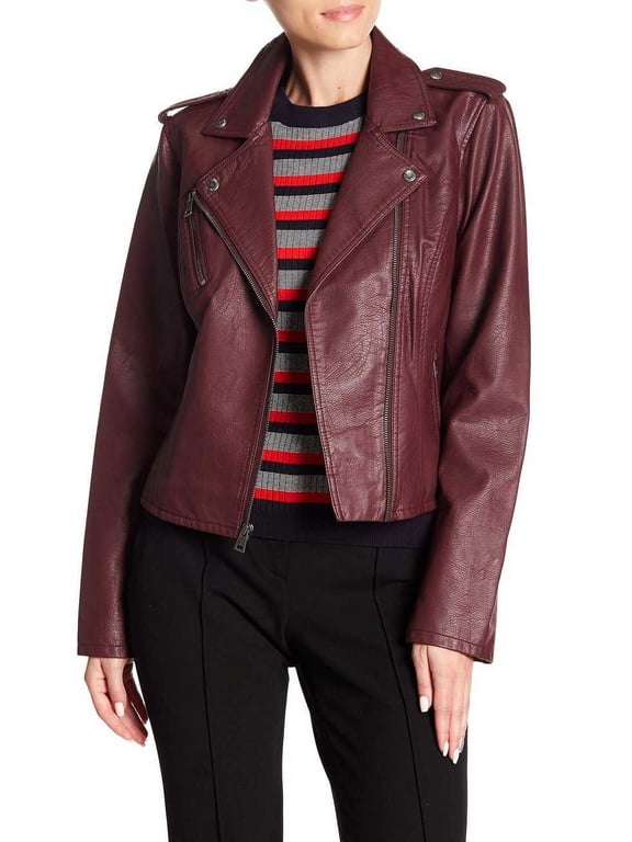 Levis Plus Size Faux Leather Motorcycle Jacket (Wine, 1X)