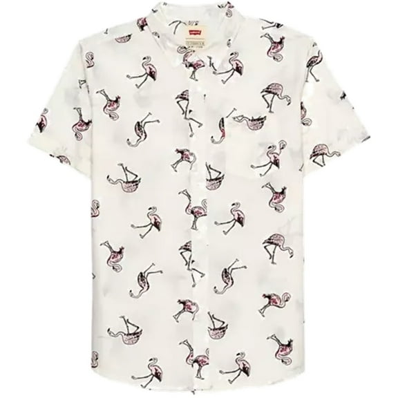 Levi's Strauss Men's Riverton Pink Flamingo Button Up Shirt in Off White (Small, Off White)