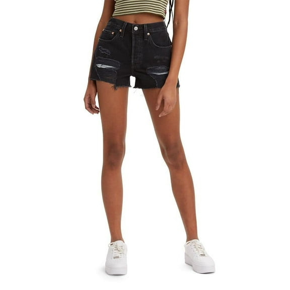 Levi's Women's 501 Original Shorts, Black-Destructed, 25