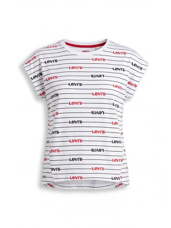 Women's Boxy Graphic Logo Striped Crewneck T-Shirt