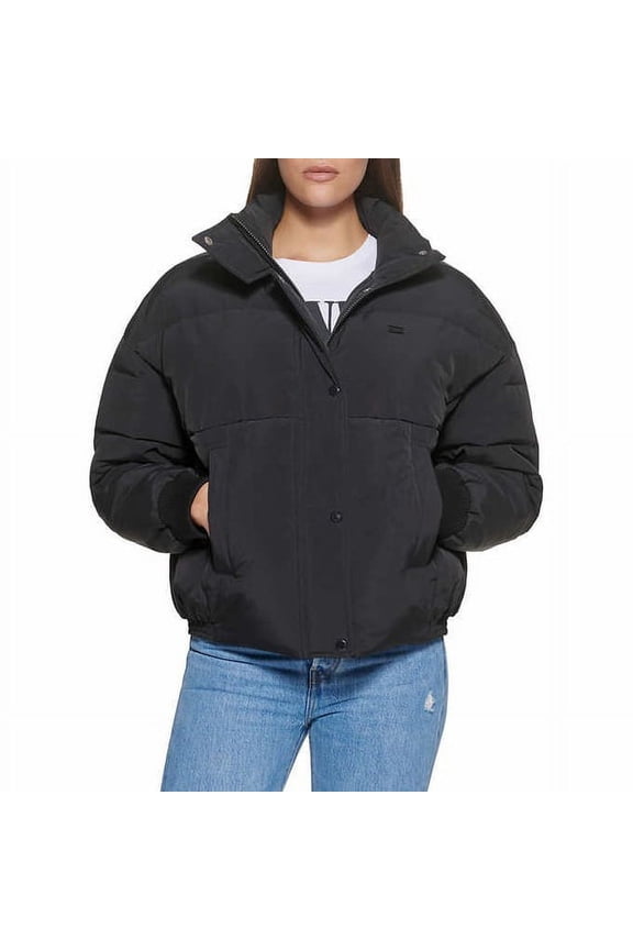 Womens Cinched Puffer Jacket (Black, X-Large)