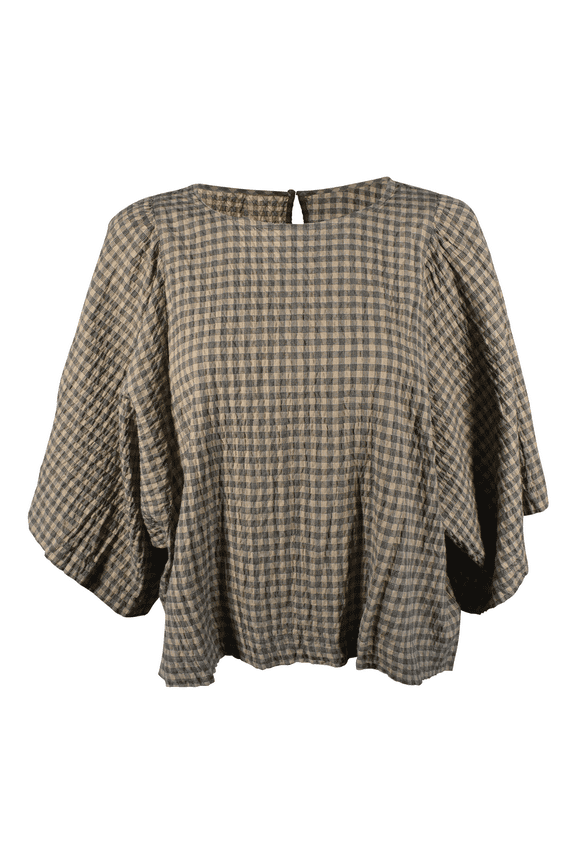 Women's Crop Top Brown Plaid Flare Out Relaxed Fit Tee