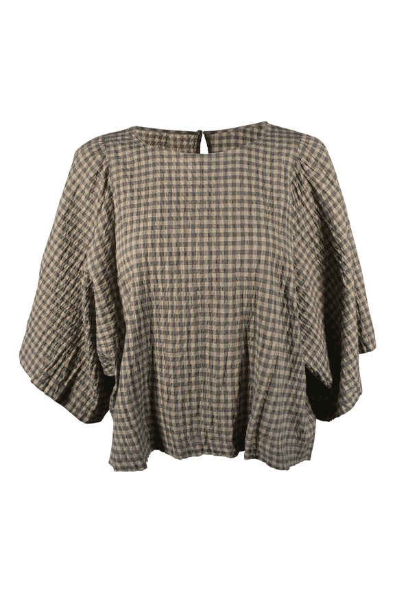 Women's Crop Top Brown Plaid Flare Out Relaxed Fit Tee