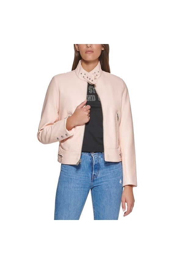 Women's Faux Leather Latch Collar Racer Jacket Biscotti S B4HP