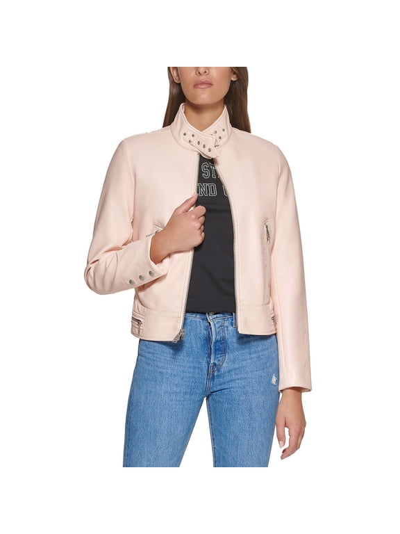 Women's Faux Leather Latch Collar Racer Jacket Biscotti S B4HP