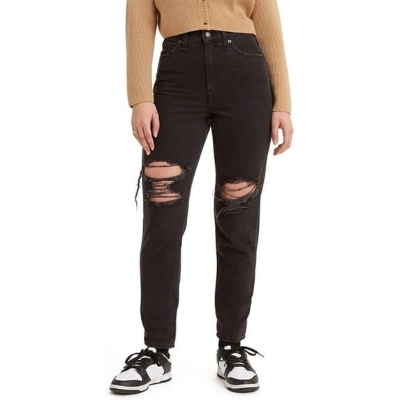 Levi's Women's High Waisted Mom Jeans, (New) Black Destructed, 25