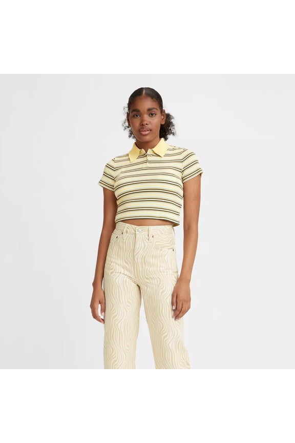 Women's Jeni Cropped Polo T-Shirt Angel Blue/Green B4HP (Regular,M)