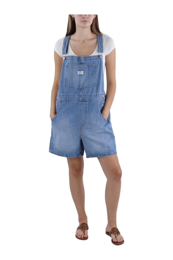 Women's Light Wash Vintage Shortalls Cotton, Large