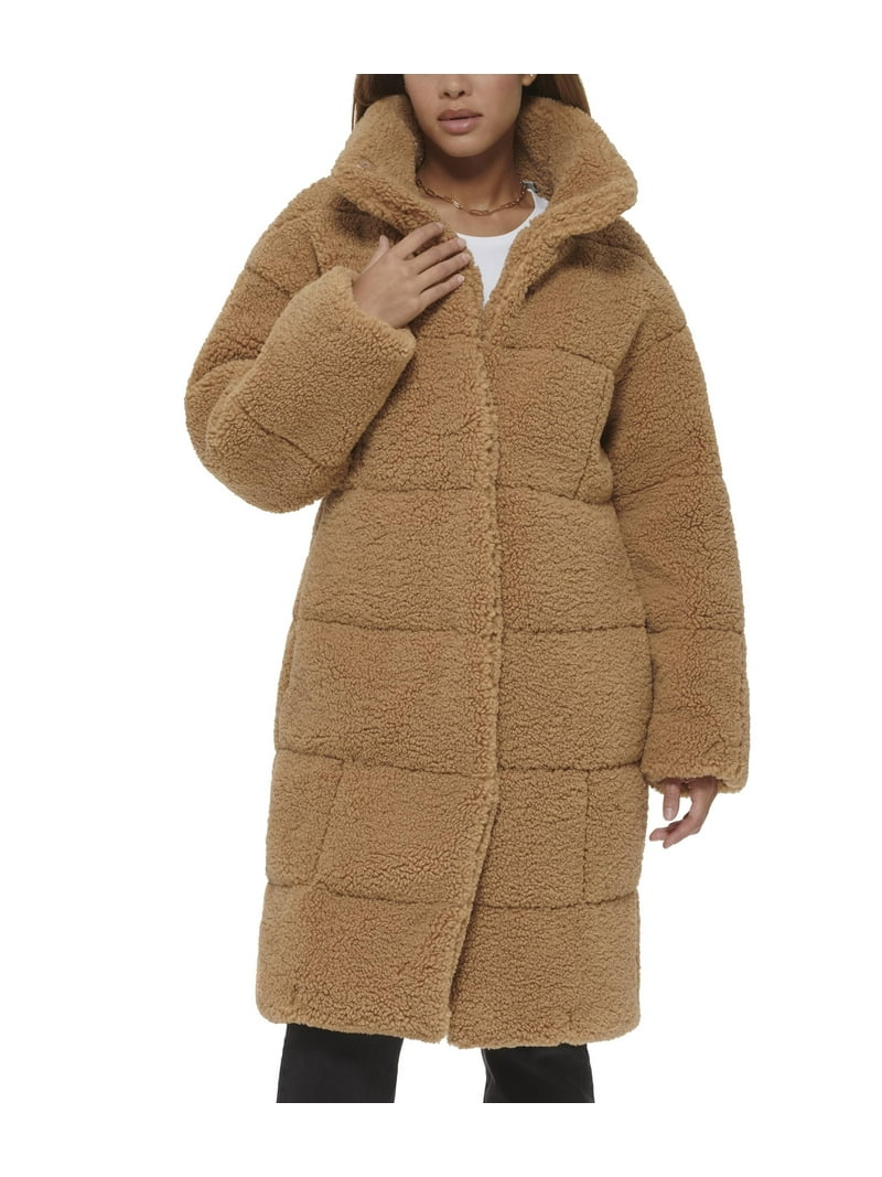 Levi's Women's Long Length Patchwork Quilted Teddy Coat, Chestnut