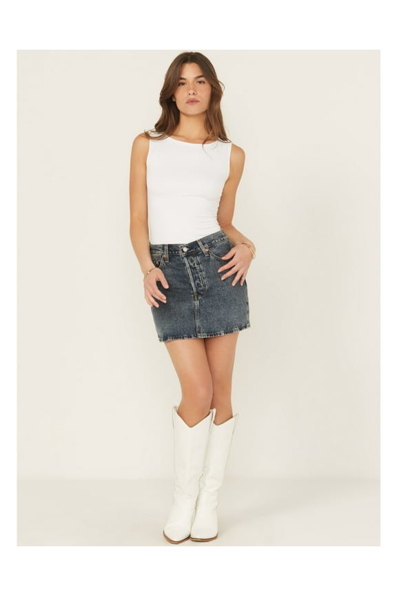 Women's Medium Wash Denim Mini Skirt Blue 29