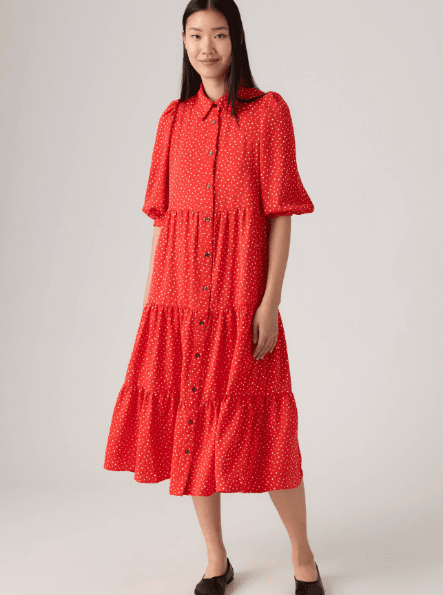 Levi's Women's Red Cynthia Puff-Sleeve Tiered Midi Dress, Large -  Walmart.com