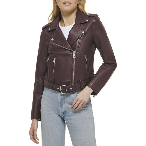 Women's Levi's® Belted Faux Leather Motorcycle Jacket Color: Burgundy Size: LARGE