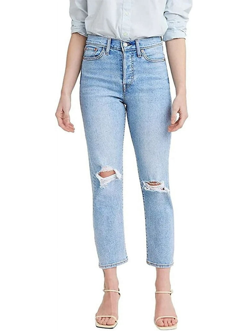 Levi's Women's Wedgie Straight Jeans - Medium Indigo Destructed Light Wash, Relaxed Fit, 85% Cotton
