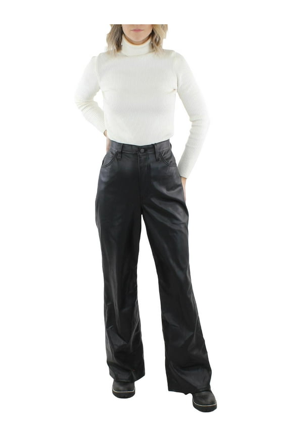 Womens 70's Faux Leather High Rise Flared Pants