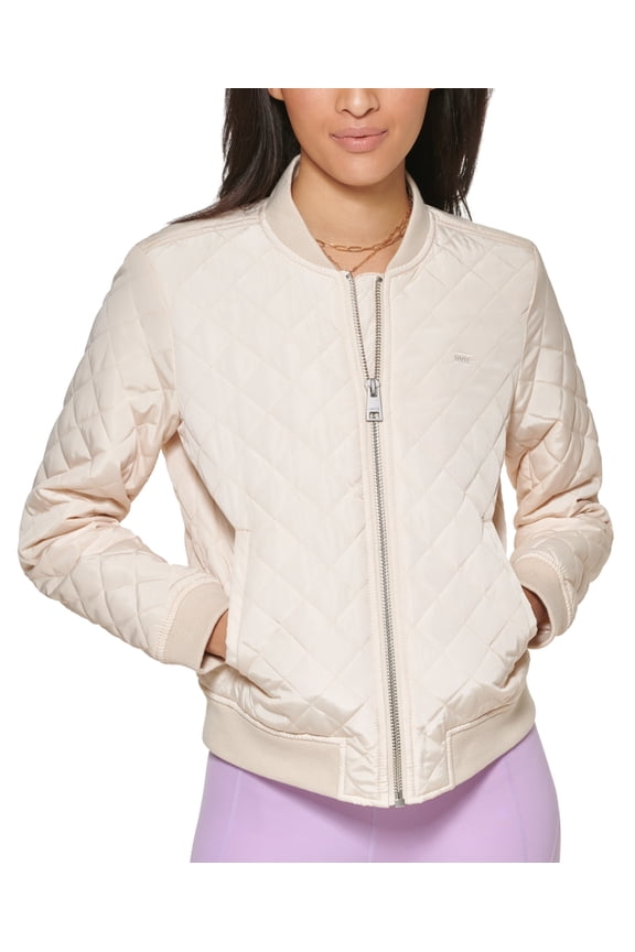 Levi’s Womens Diamond Quilted Casual Bomber Jacket, Natural Sand, Large