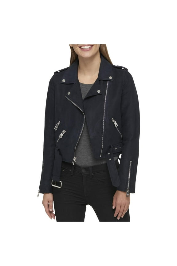 Womens Faux Suede Cropped Motorcycle Jacket