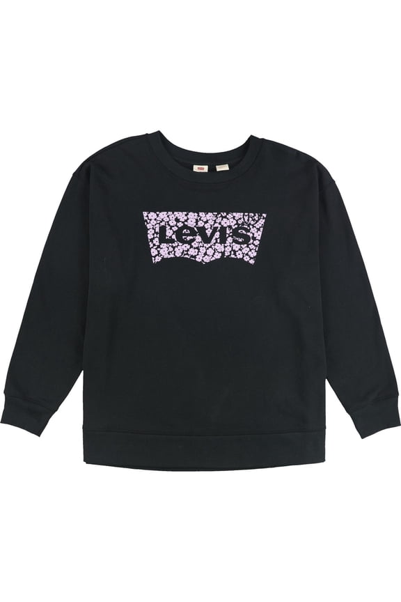 Womens Flower Logo Sweatshirt, Black, Plus Size, 1X