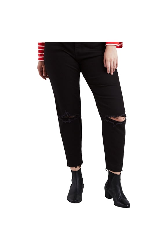 Womens Plus Distressed High-Rise Ankle Jeans Black 20W