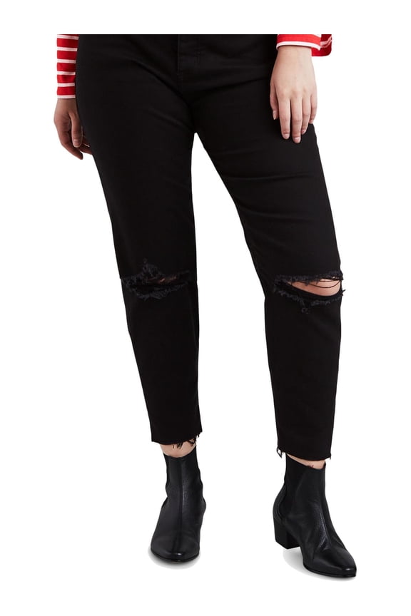 Womens Plus Distressed High-Rise Ankle Jeans Black 24W