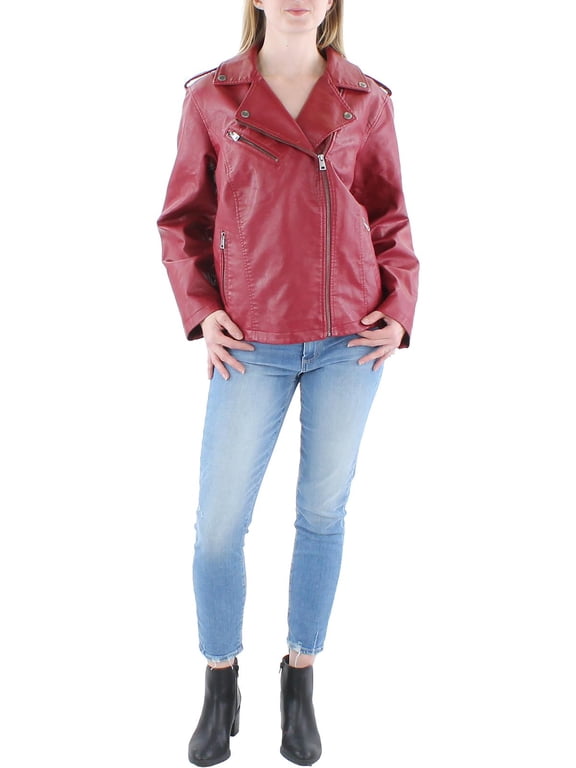 Womens Plus Faux Leather Trim Leather Jacket