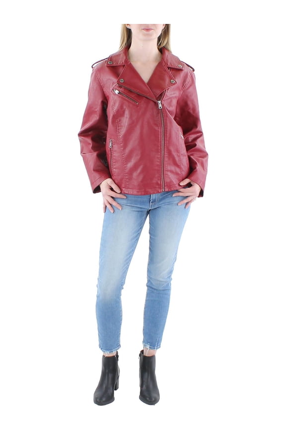 Womens Plus Faux Leather Trim Leather Jacket