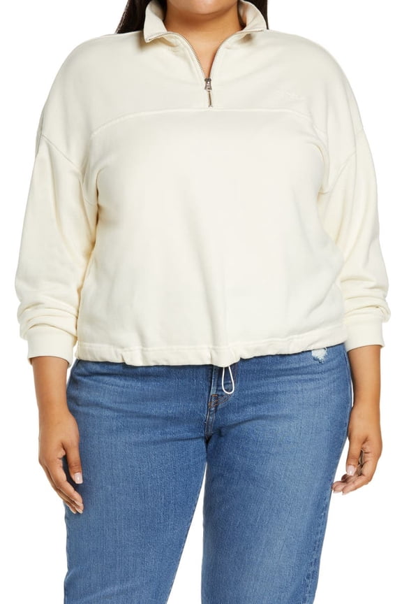Womens Plus Size Quarter Zip Sweatshirt,Tofu,2X
