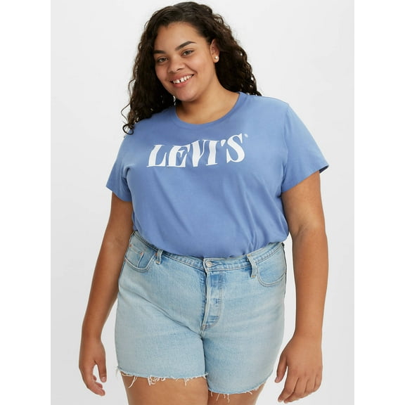 Levi's Womens Plus Size Varsity Tee,Blue,3X