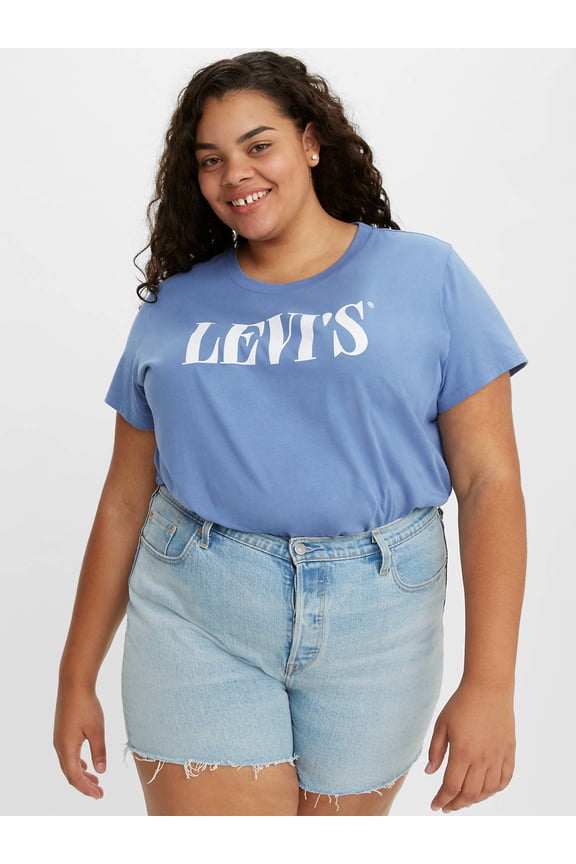 Womens Plus Size Varsity Tee,Blue,3X