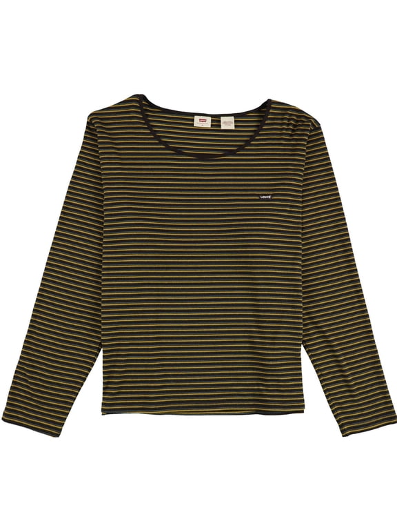 Womens Ribbed Striped Basic T-Shirt, Brown, Plus Size, 2X