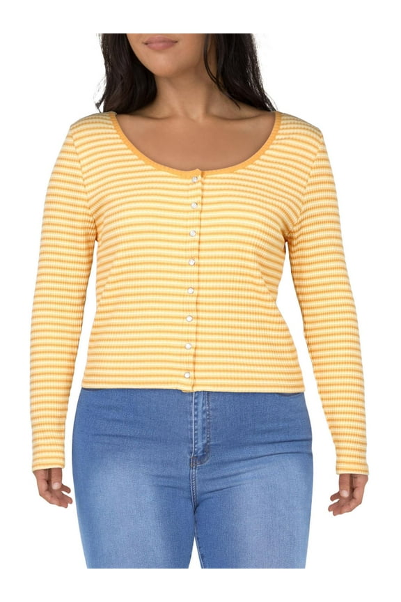 Womens Plus Striped Snap Button Button-Up