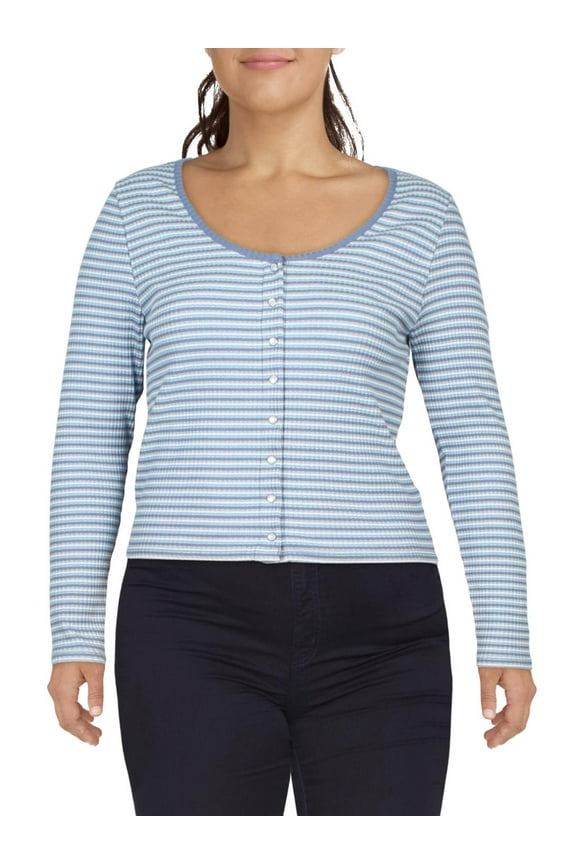 Womens Plus Striped Snap Button Front Pullover Top