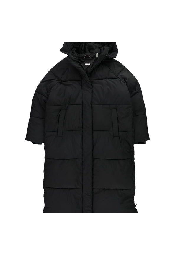 Womens Solid Puffer Jacket, Black, X-Large
