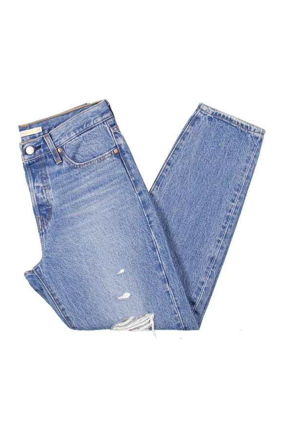 Womens Wedgie Icon Distressed Button Fly Tapered Leg Jeans