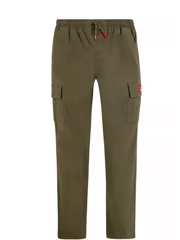 Youth Boy's Pull On Drawstring Waistband Tapered Twill Cargo Pant Green