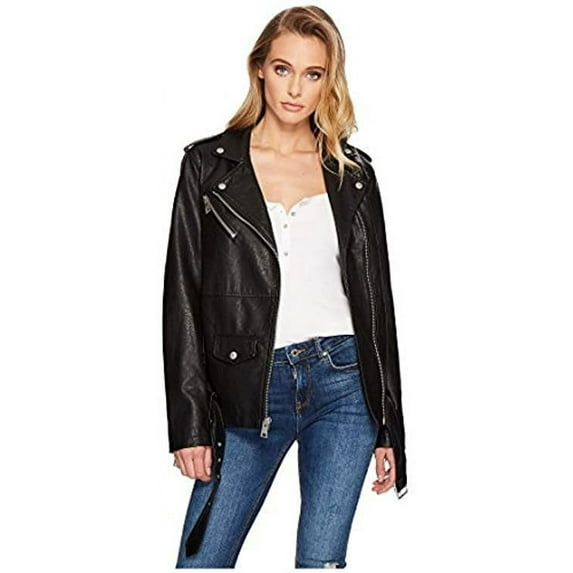 Levi's women's Faux Leather Belted Motorcycle Jacket - Black (Small)