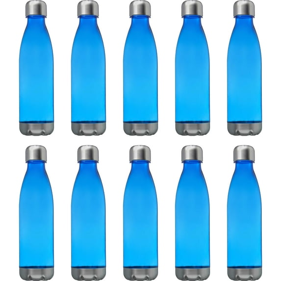 Levian Cola Shaped Plastic Bottles 25 oz. Set of 10, Bulk Pack - BPA Free, Great for Gym, Hiking, Cycling, Yoga and More - Blue