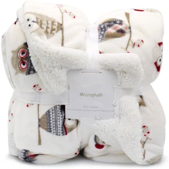 Levinis Flannel Sherpa Throw 50'' x 60''- Owl Printed Soft Plush Flannel Blanket Throws for Bed/Couch/Sofa/Office/Camping