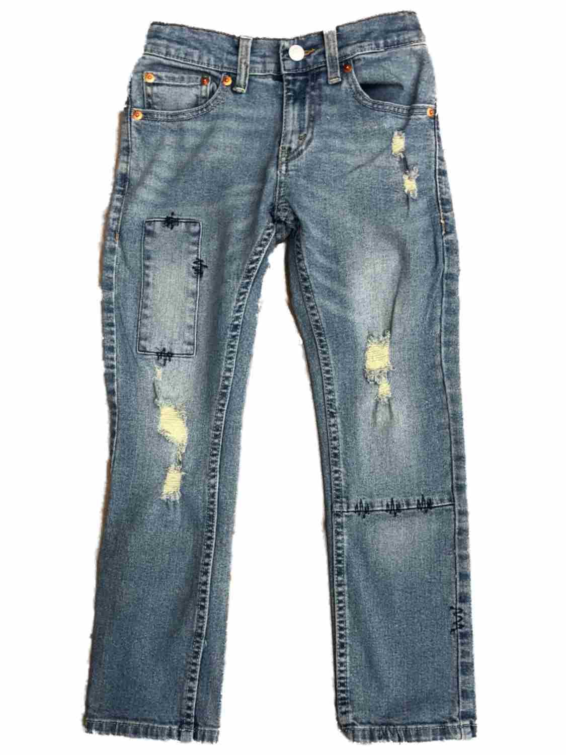Levis 511 Boys Lightwash Faded Blue Denim Jeans Distressed Ripped