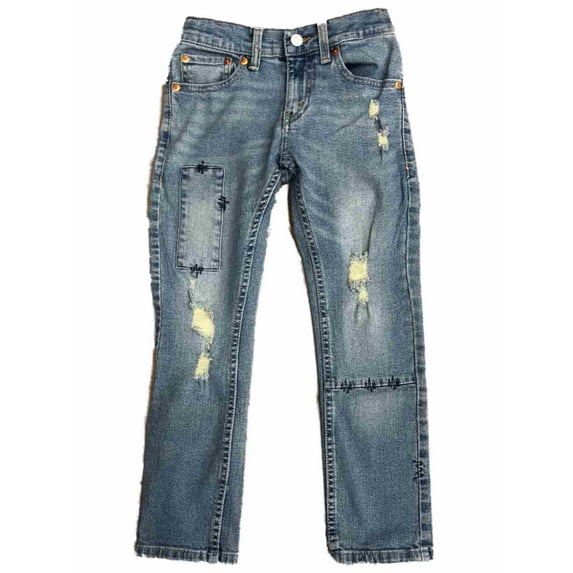 Levis 511 Boys Lightwash Faded Blue Denim Jeans Distressed Ripped Slim Fit 18