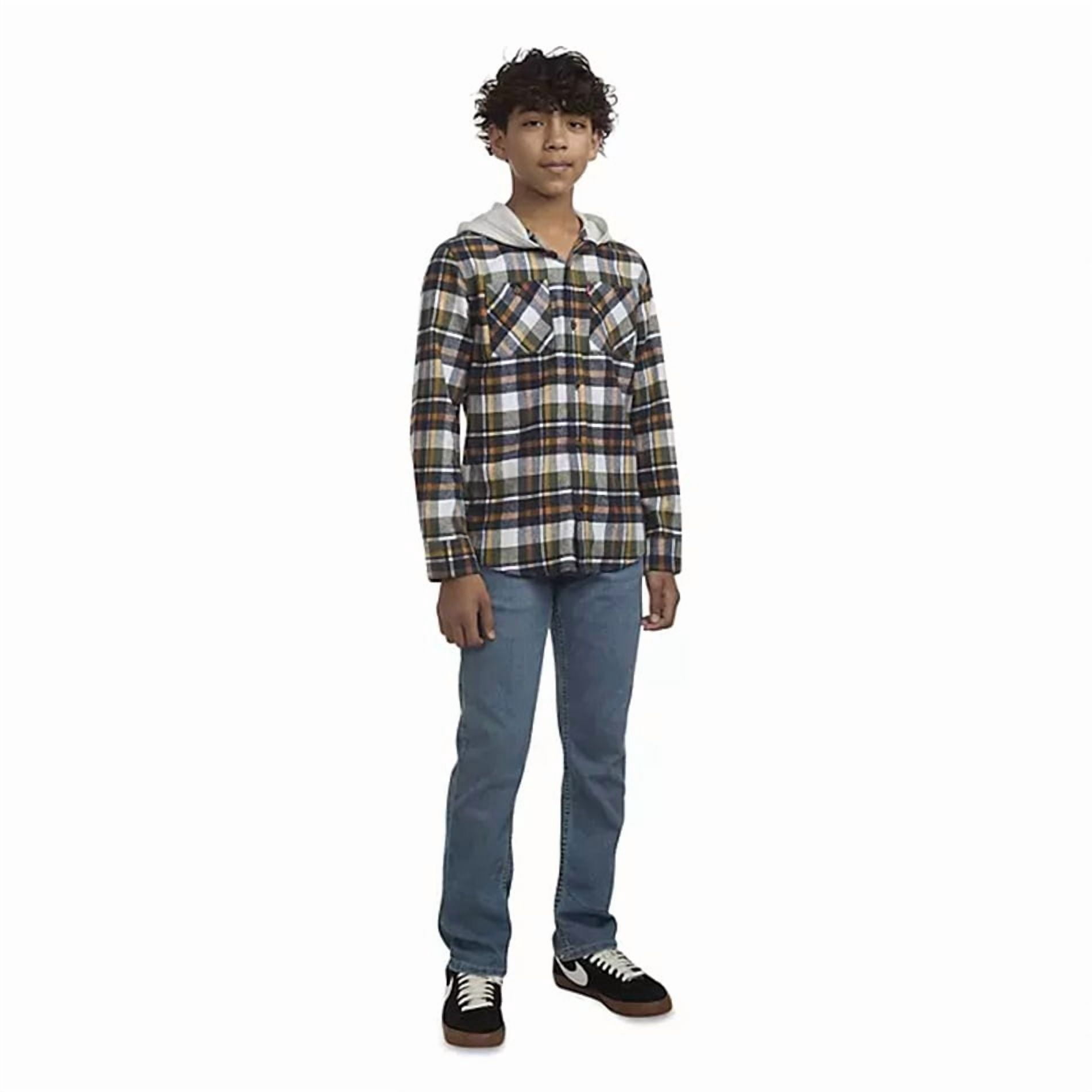 Levis Boys Hooded Flannel Shirt in Oatmeal Heather Size Small (6/7)