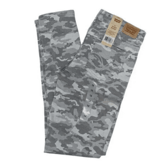 Levis Girls 710 Super Skinny Camo Denim Jeans 14/Camo Grey
