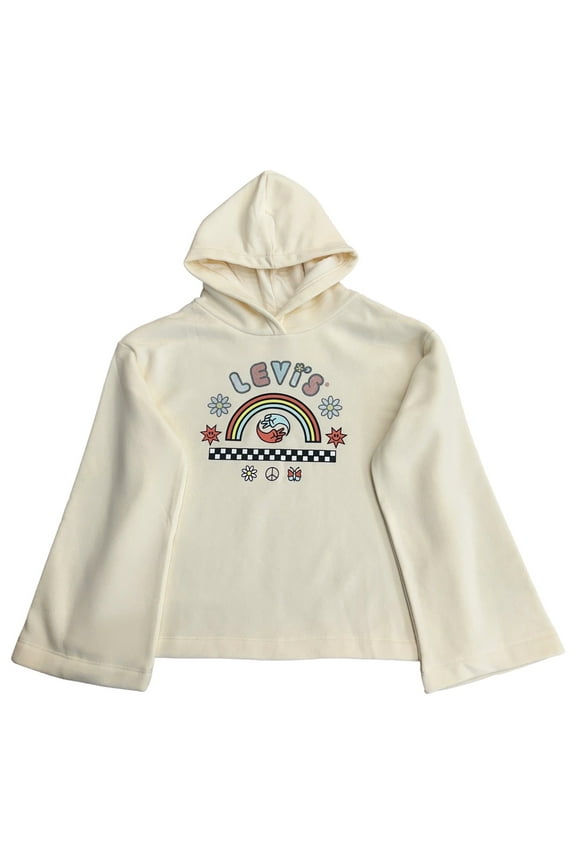 Levis Girls Cream Rainbow Peace Hoodie Bell Sleeve Pullover Sweatshirt L(12-13)