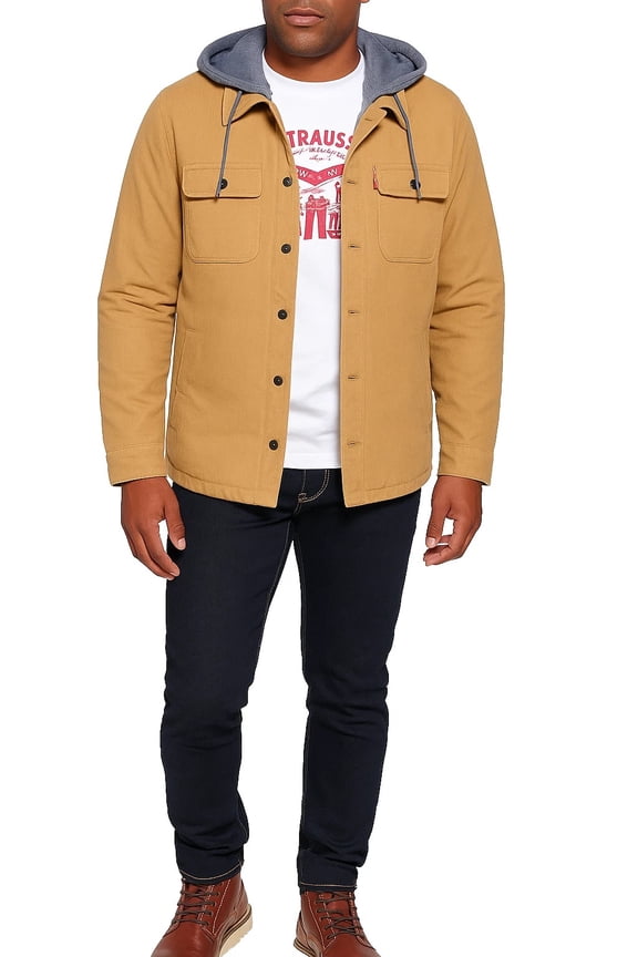 Levis Men's Corduroy Jacket Size 3XL Tan Brown Sherpa Lined Hooded Chest Pockets