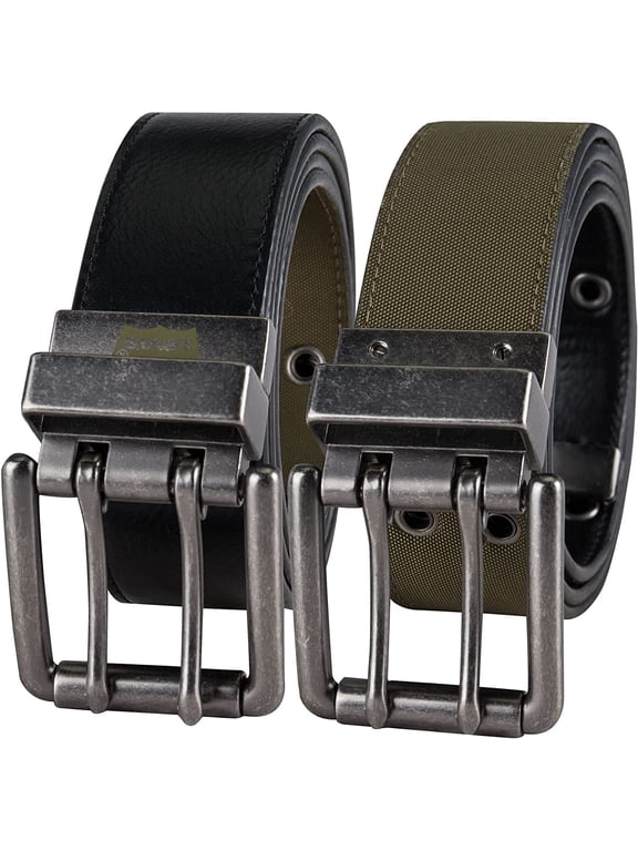 Levis Mens Double Prong Reversible Casual Belt Medium 34-36 Black/Olive