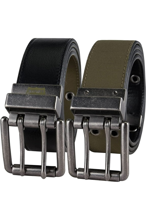 Levis Mens Double Prong Reversible Casual Belt Medium 34-36 Black/Olive
