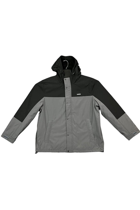 Levis Mens Fleece Lined Shell Jacket Size XXL Gray Black Hooded Water Resistant